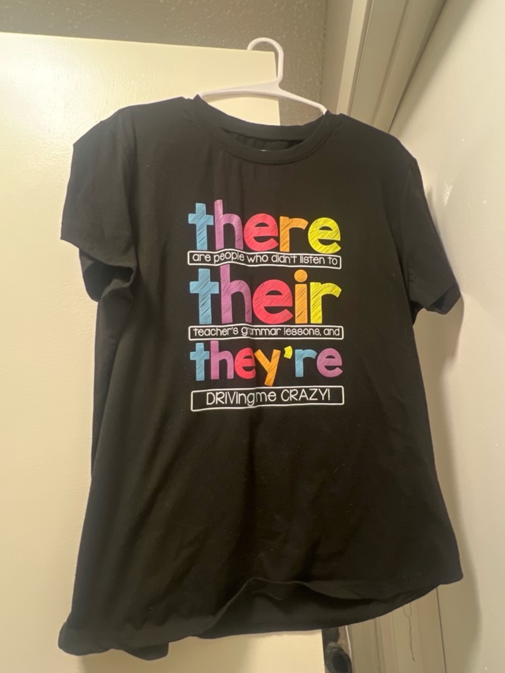 Black Short Sleeve Graphic Tee with Colorful Grammar Print
